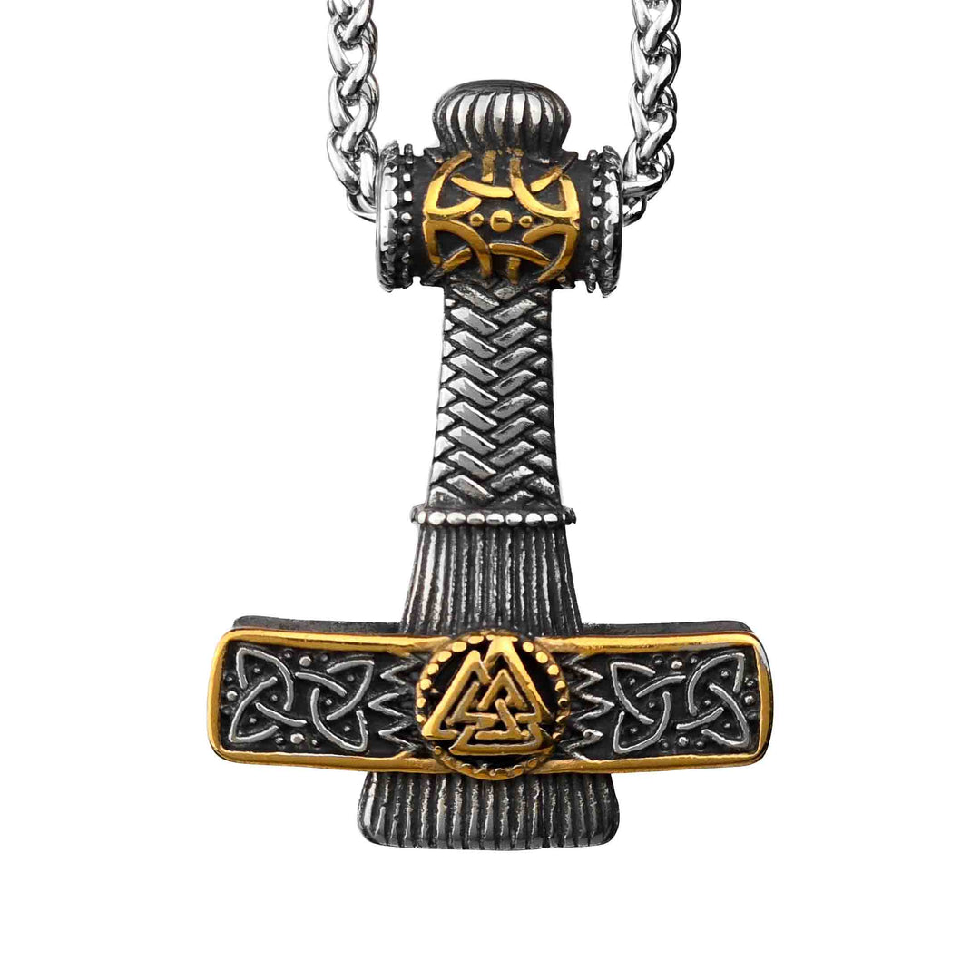 Thors Hammer mit goldenem Valknut und Keltischem Knoten