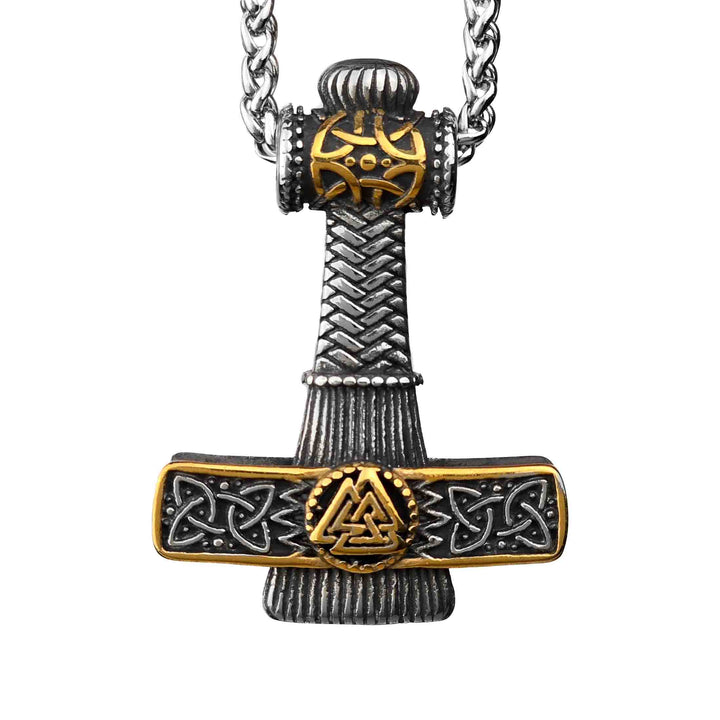 Thors Hammer mit goldenem Valknut und Keltischem Knoten